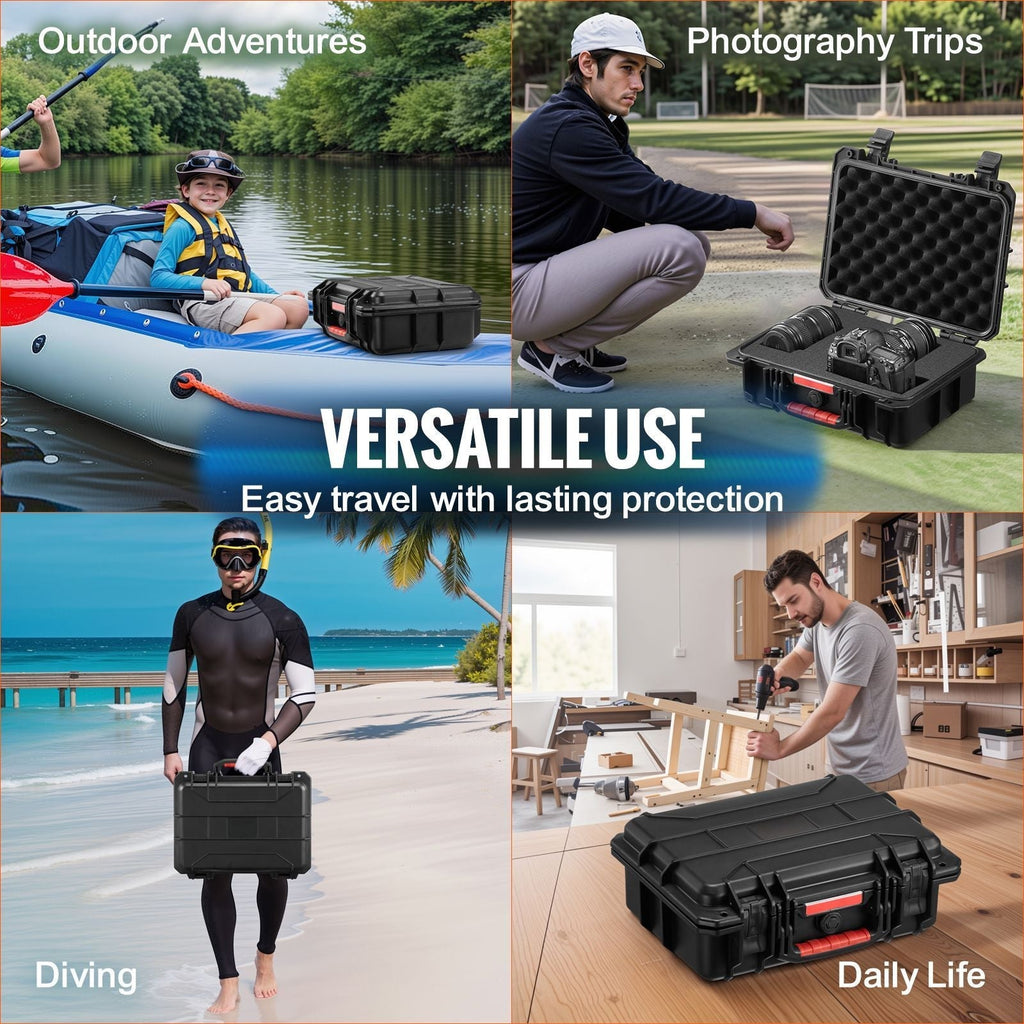 Weatherproof Hard Case, Heavy Duty Protective Dry Box Case with Pre-cut Foam, and Retractable Pull Handles for Travel, Hunting, Military, Tactical, IP67 Waterproof Case for Cameras (40x32x16.6)