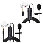 Professional Omnidirectional Lavalier Microphone 3.5mm Clip-On Lapel Mic for Smartphone DSLR Camera PC Interview Video Camcorders Audio Recorder -2 Pieces