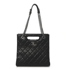 Goatskin Quilted Small Perfect Edge Shopping Tote Black