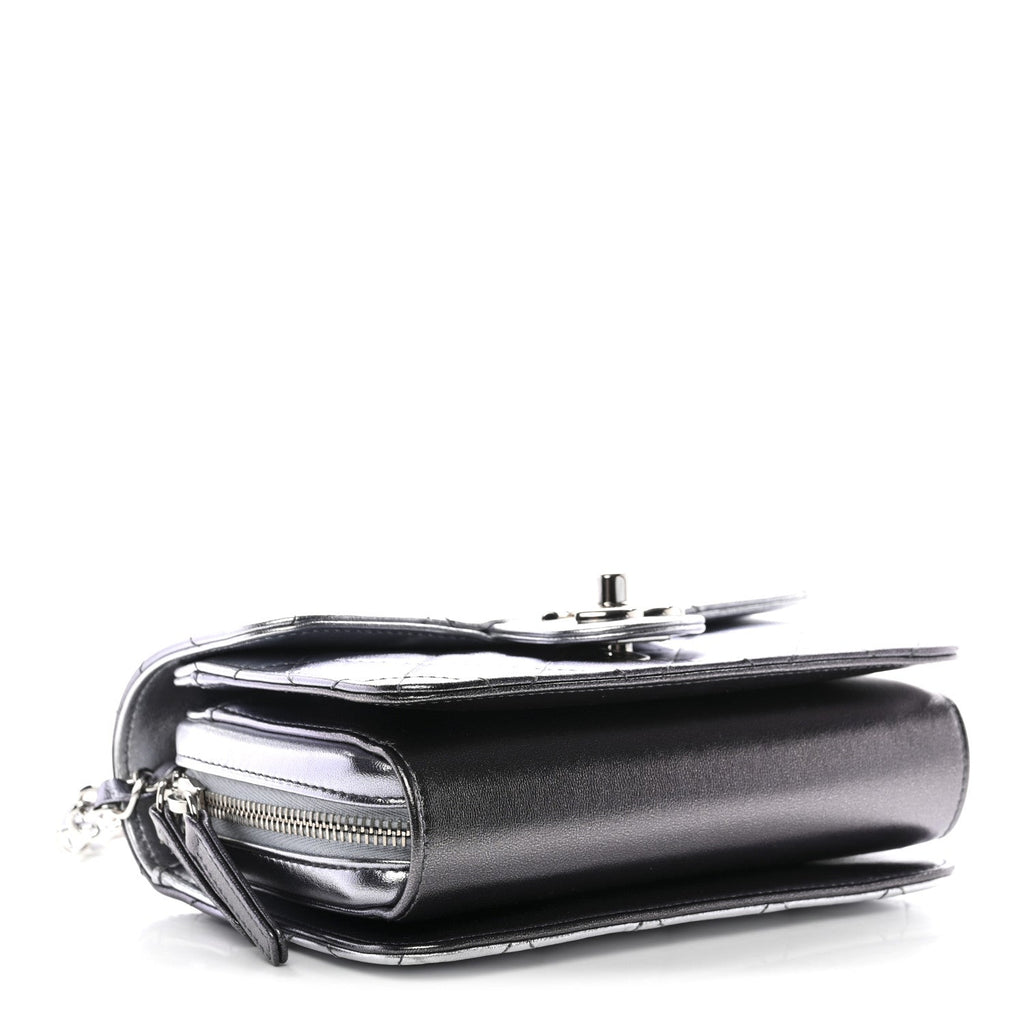 Metallic Lambskin Like A Wallet Flap Silvery Black
