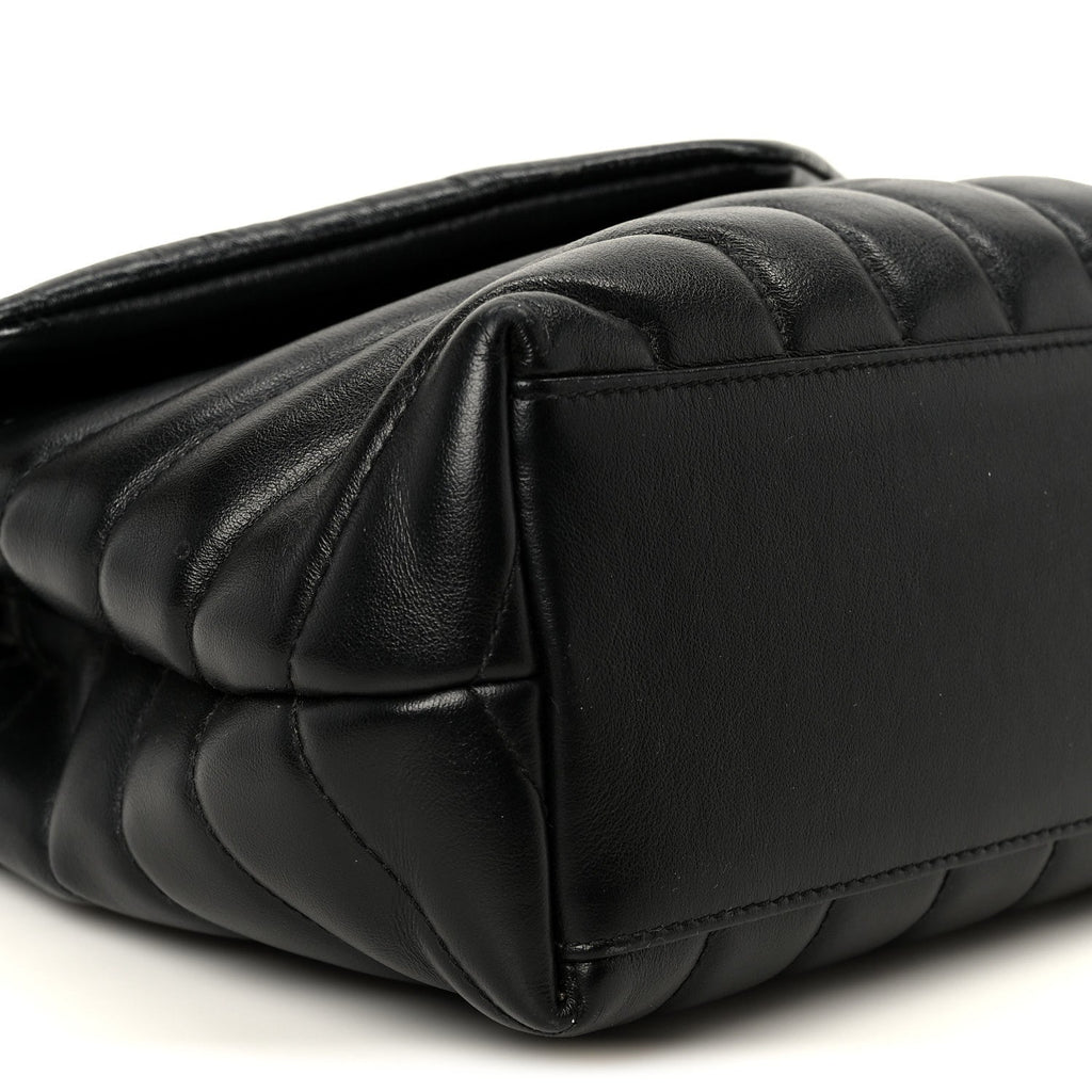 Calfskin Y Quilted Monogram Small Loulou Chain Satchel Black