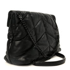 Lambskin Quilted Monogram Monochrome Medium Loulou Puffer Chain Satchel Black