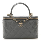 Patent Quilted Quilted Small Top Handle Vanity Case With Chain Grey