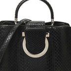 Snakeskin Studded Thalia Top Handle Black