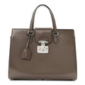 Regent Calfskin Large Lady Lock Flap Top Handle Bag Grey