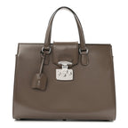 Regent Calfskin Large Lady Lock Flap Top Handle Bag Grey
