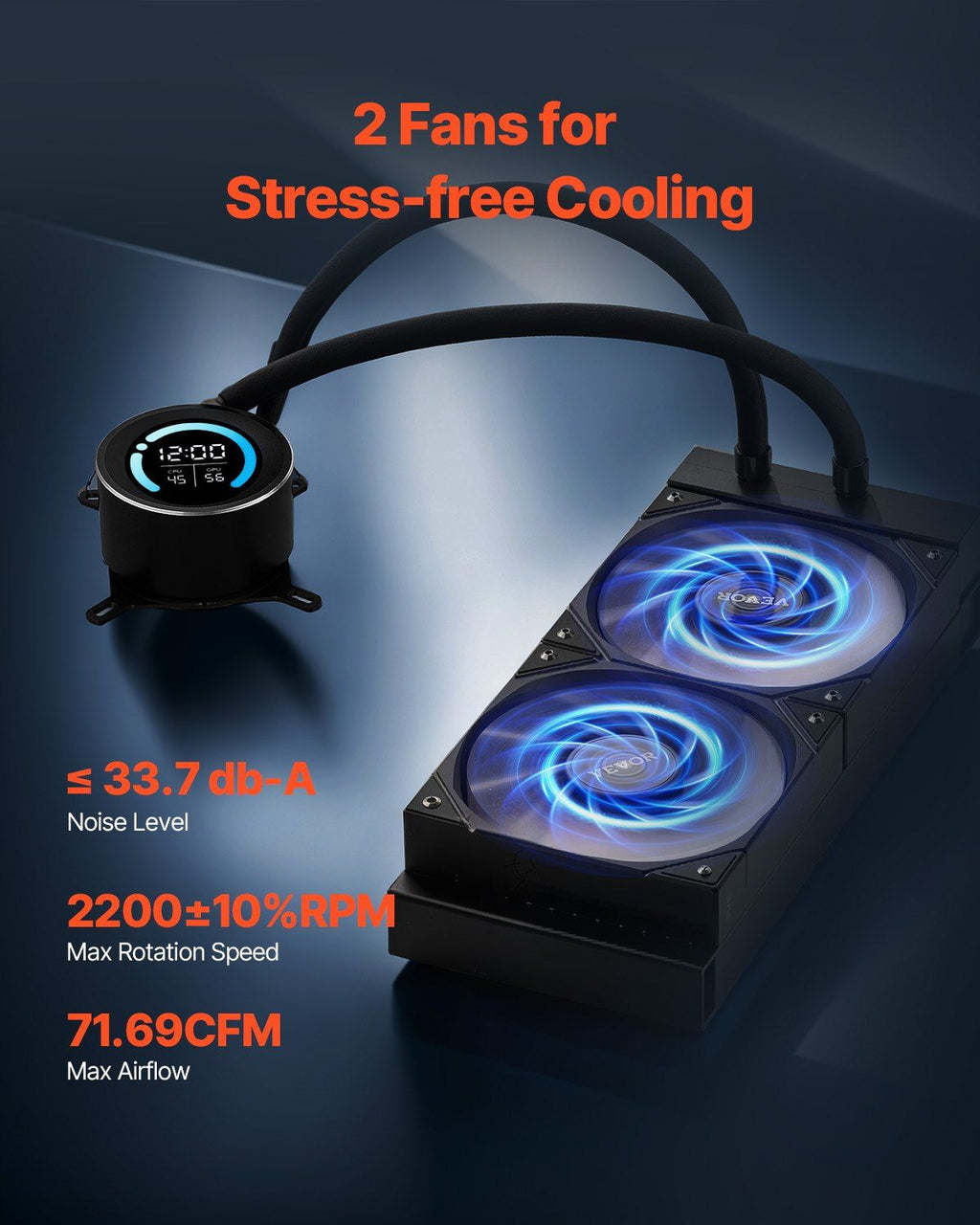 CPU Liquid Cooler, AIO CPU Water Cooler - 120mm PWN Fans, Pump, 1.8'' Display, Max. 2200RPM CPU Cooling Fan, Efficient Black PC Water Cooler for Intel 115X/1366/2011/1700/1200, AMD AM4/AM5
