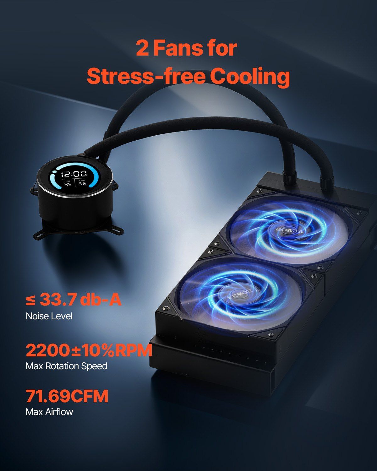 CPU Liquid Cooler, AIO CPU Water Cooler - 120mm PWN Fans, Pump, 1.8'' Display, Max. 2200RPM CPU Cooling Fan, Efficient Black PC Water Cooler for Intel 115X/1366/2011/1700/1200, AMD AM4/AM5