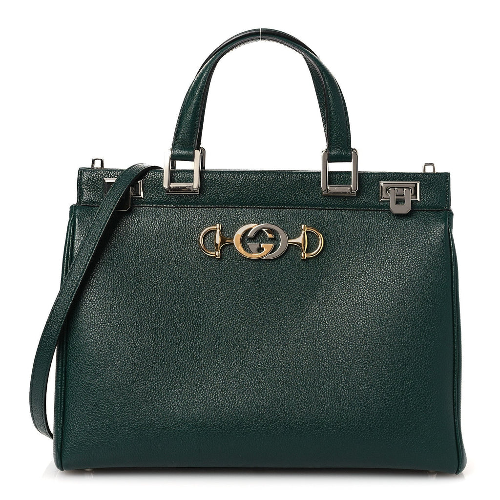 Grainy Calfskin Medium Zumi Top Handle Bag Vintage Green
