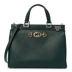 Grainy Calfskin Medium Zumi Top Handle Bag Vintage Green