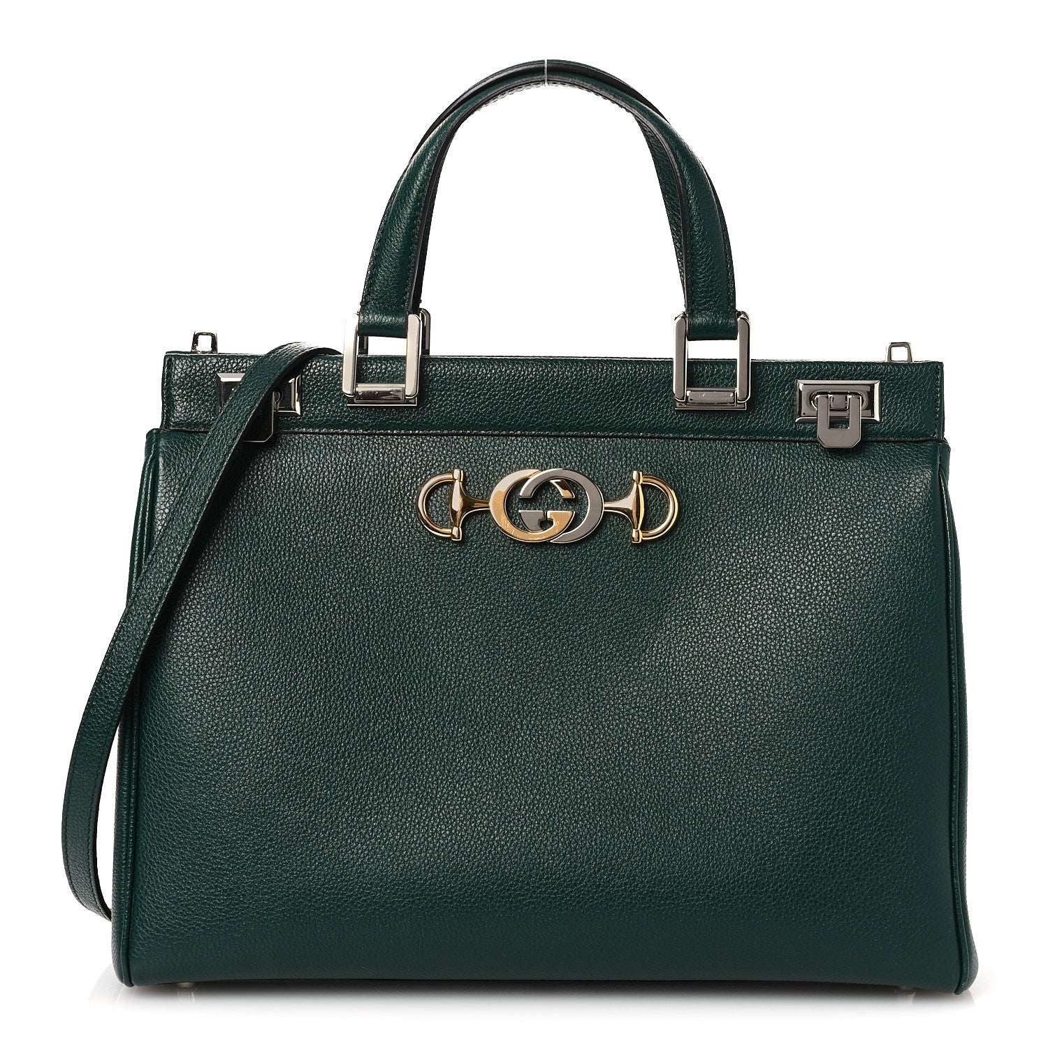 Grainy Calfskin Medium Zumi Top Handle Bag Vintage Green