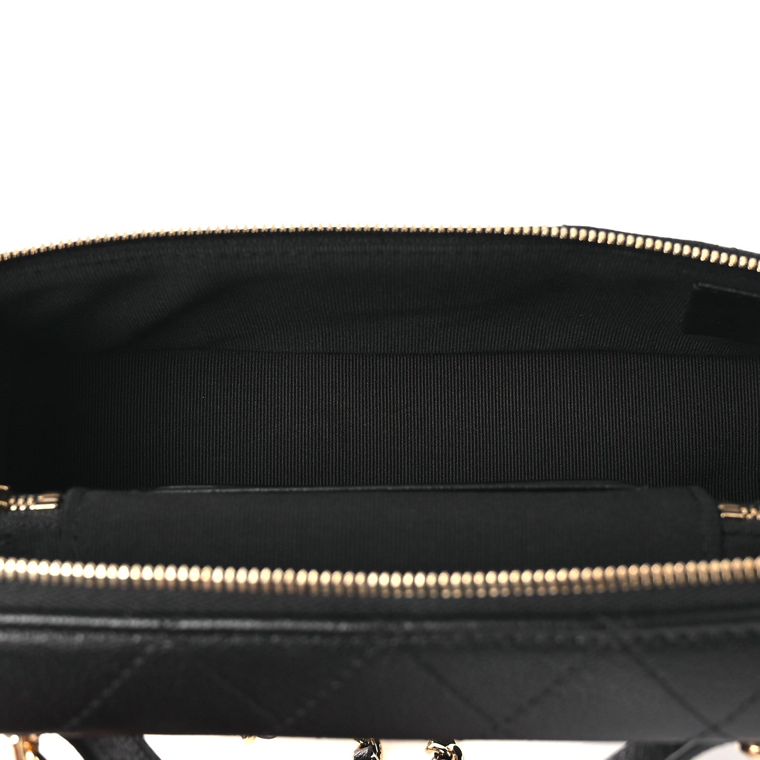 Goatskin Stitched Top Handle Slim Vanity With Chain Black