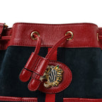 Suede Calfskin Web Medium Rajah Bucket Bag New Blue Romantic Cherry