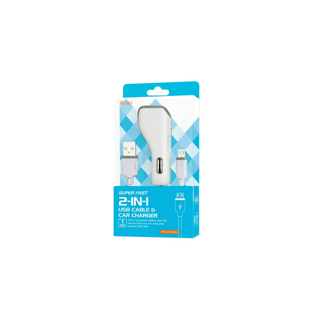 Reiko Micro Usb Car Charger With Data Usb Cable In White