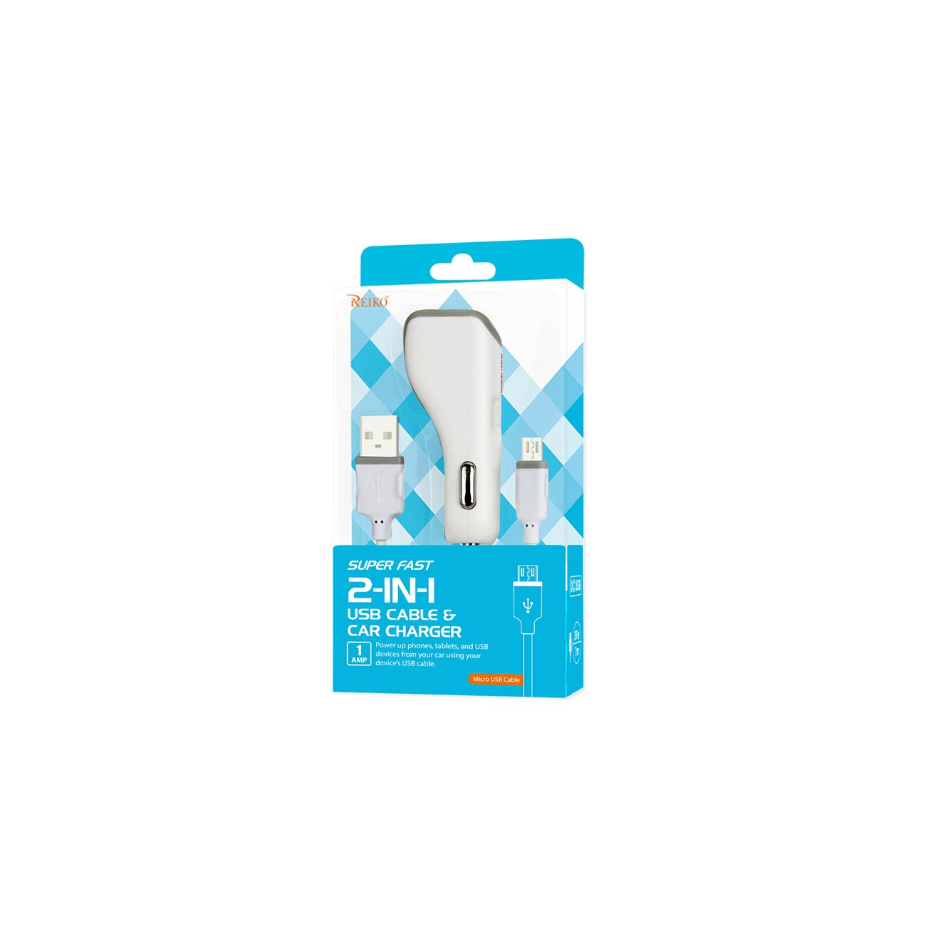 Reiko Micro Usb Car Charger With Data Usb Cable In White
