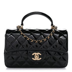 Patent Quilted Mini Top Handle Rectangular Flap Black