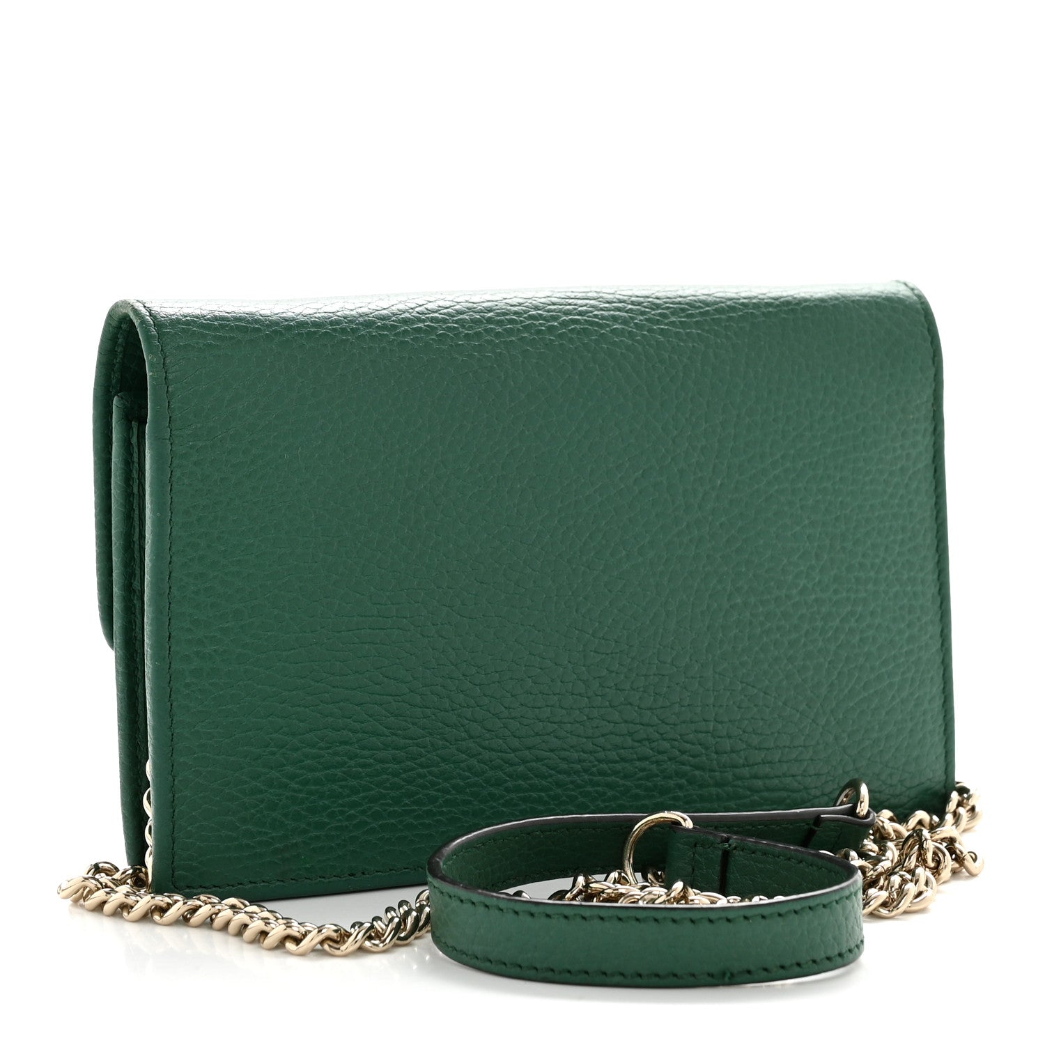 Dollar Calfskin Interlocking G Chain Wallet Emerald
