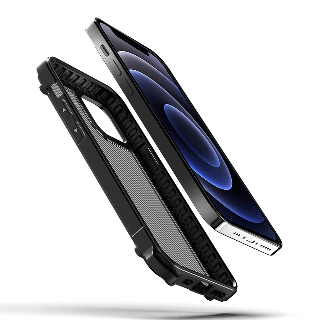 Reiko Shockproof Pc Bumper Case With Carbon Fiber Pattern In Black For Iphone 12 Mini