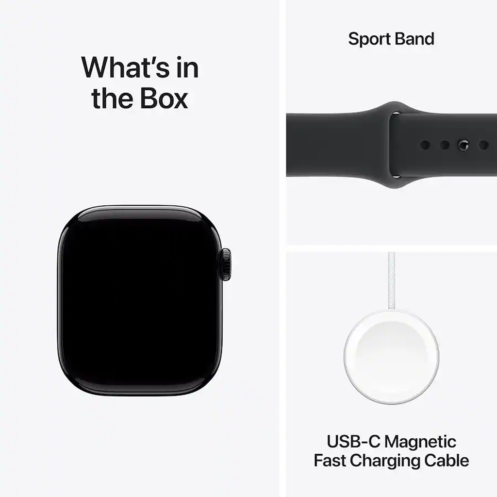 Apple Watch Series 11 42mm Cell Jet Black Case w Black Sport Band S/M MF834LW/A