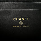 Suede Calfskin Shiny Lambskin Stitched Top Handle Slim Vanity Case With Chain Beige Black