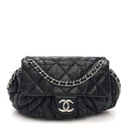 Washed Lambskin Quilted Medium Chain Around Messenger Black