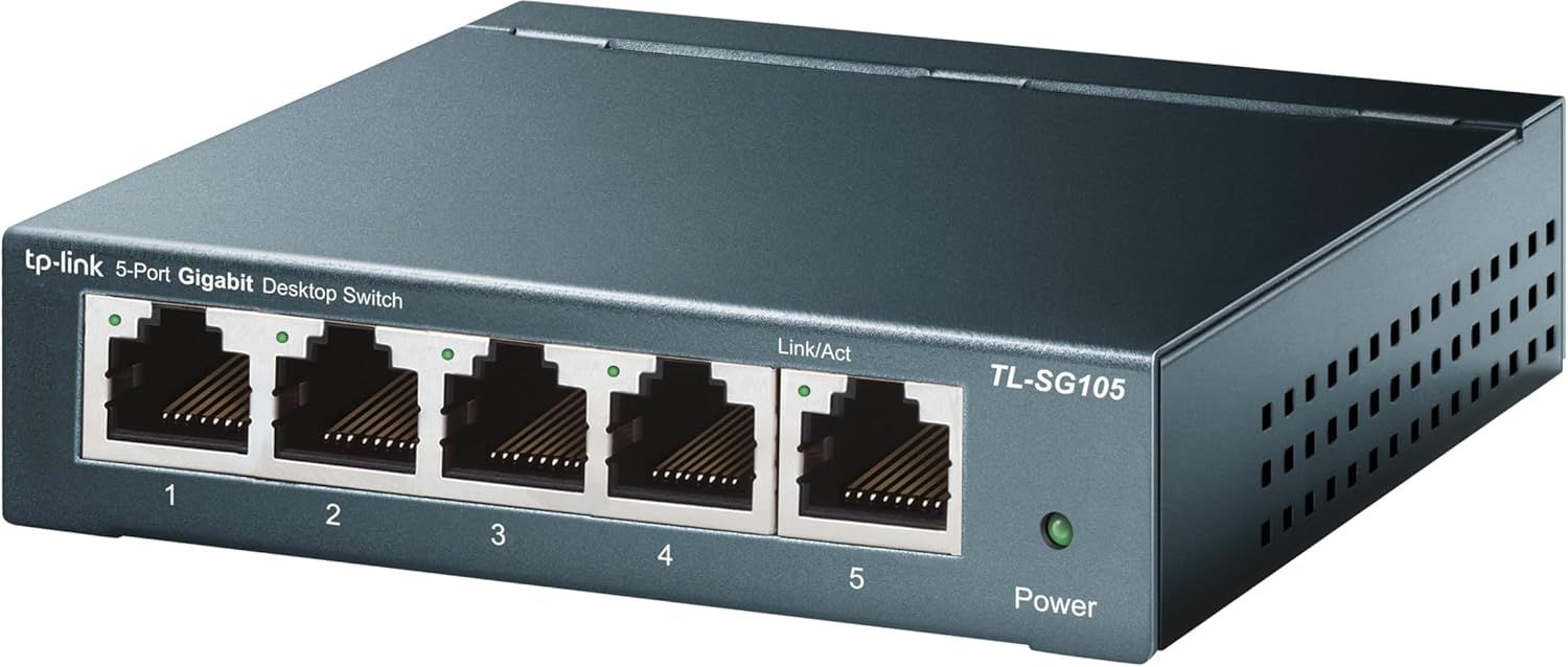 5 Port Gigabit Unmanaged Ethernet Switch, Network Hub, Ethernet Splitter, Plug & Play, Fanless Metal Design, Shielded Ports, Traffic Optimization