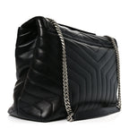 Calfskin Y Quilted Monogram Large Loulou Chain Satchel Black