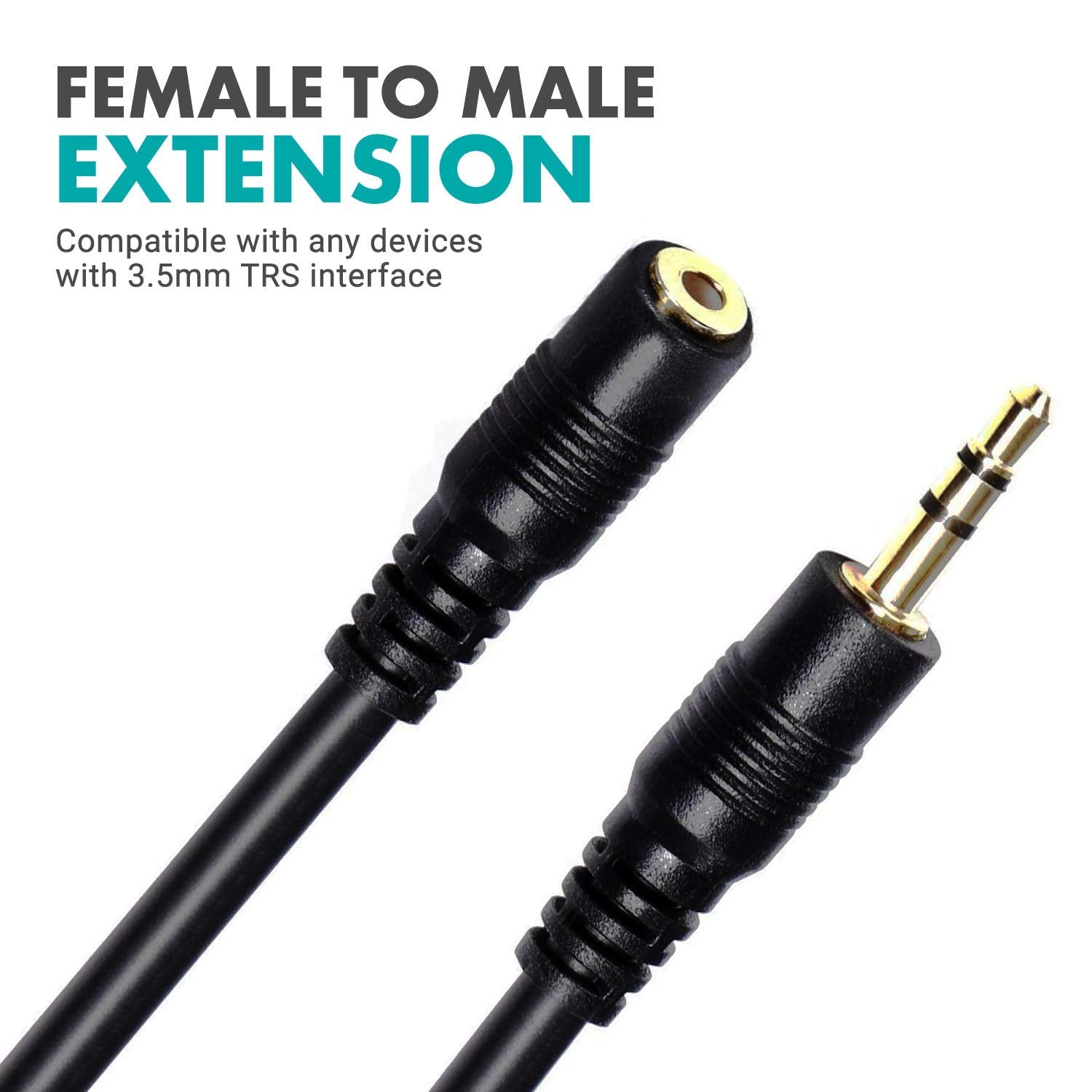 Movo MC10 3.5mm TRS Female to Male Extension Cable - 10ft