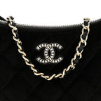 Velvet Crystal Quilted Chain Hobo Black
