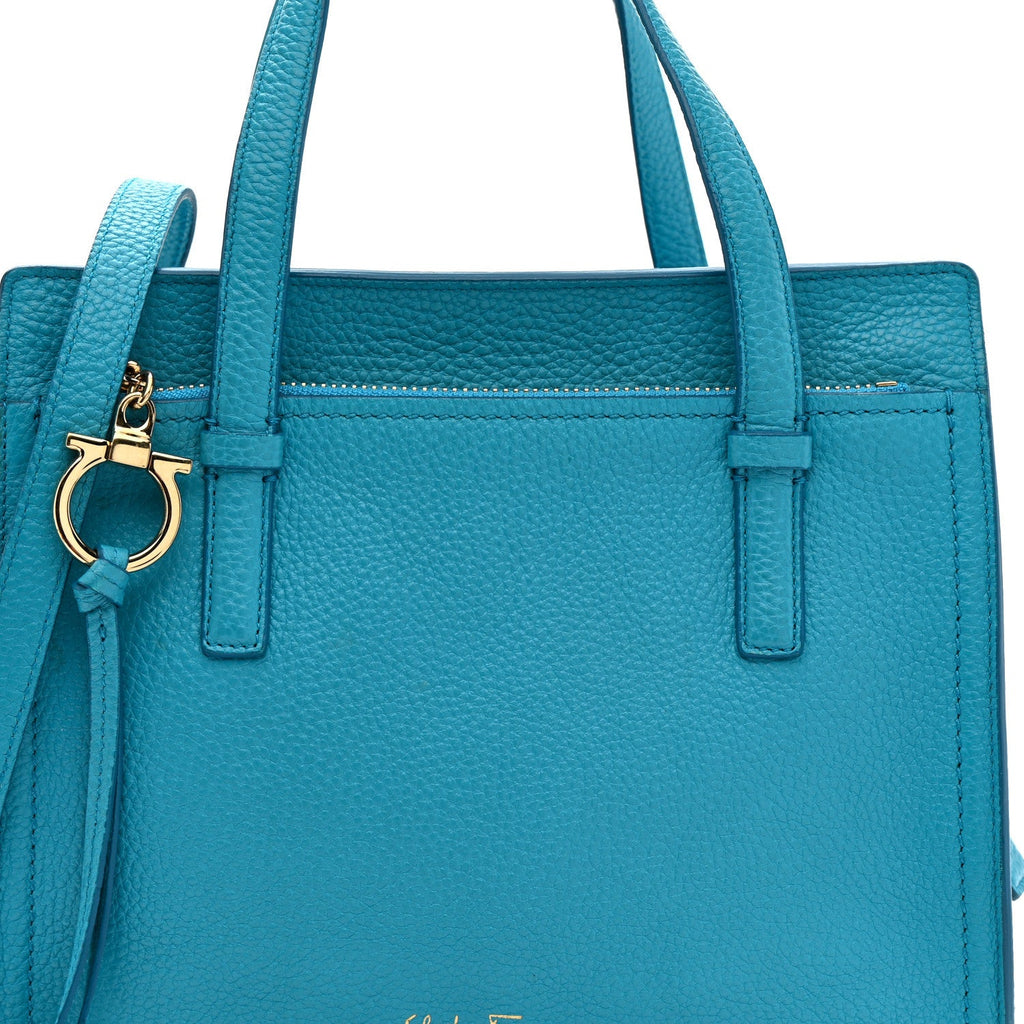 Hammered Calfskin Double Handle Small Amy Tote Turquoise