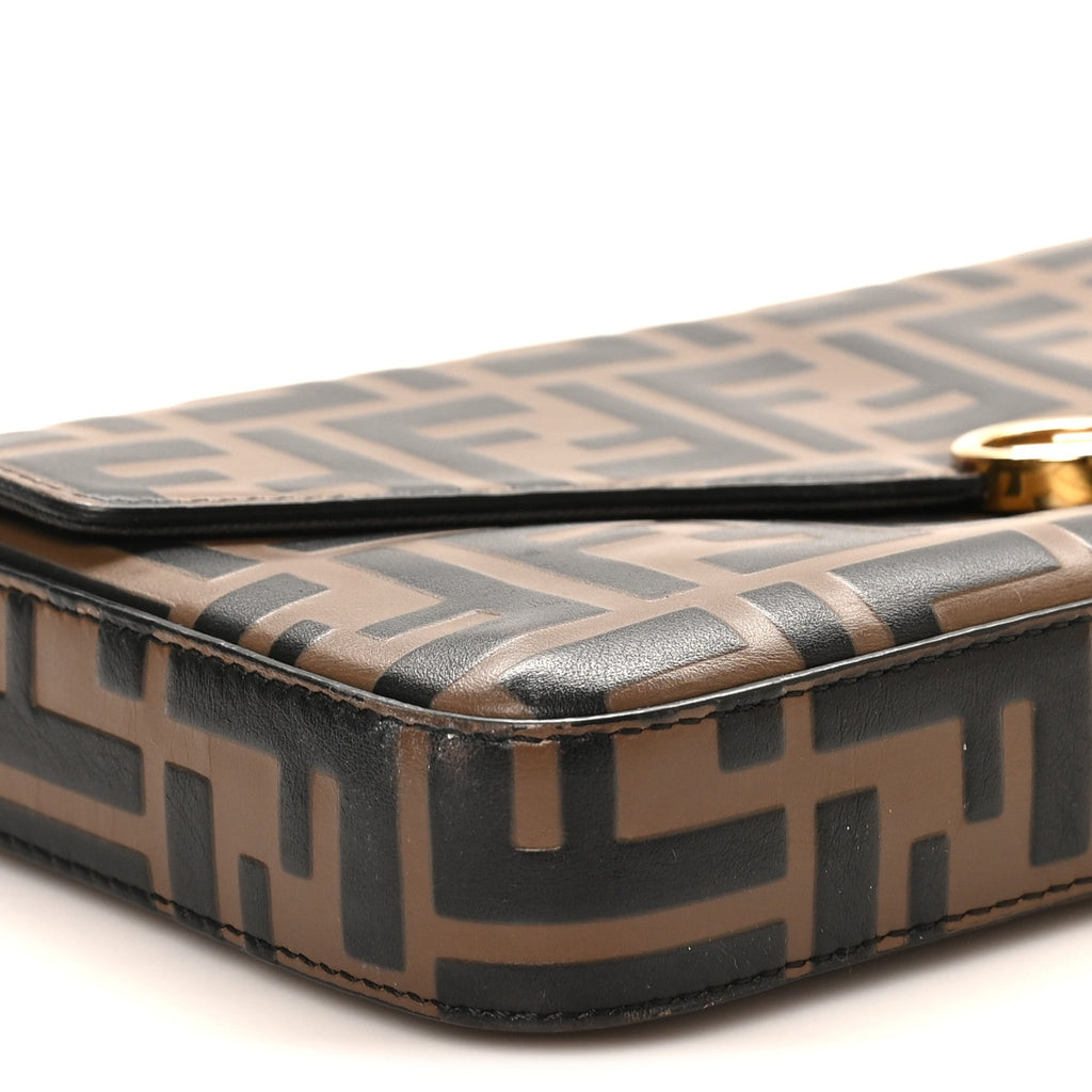 Vitello Soft F is Fendi Bi-Color FF 1974 Embossed Envelope Wallet On Chain with Pouches Maya Black