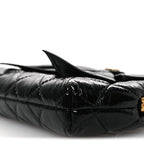 Patent Crumpled Lambskin Quilted Maxi Bow Clutch With Chain Black