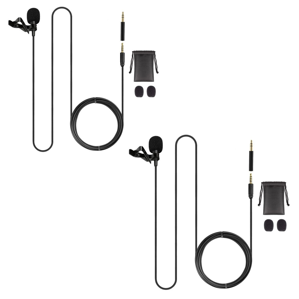 Professional Omnidirectional Lavalier Microphone 3.5mm Clip-On Lapel Mic 2pcs for Smartphone DSLR Camera PC Interview Video Camcorders Audio Recorder CM Mob 2M