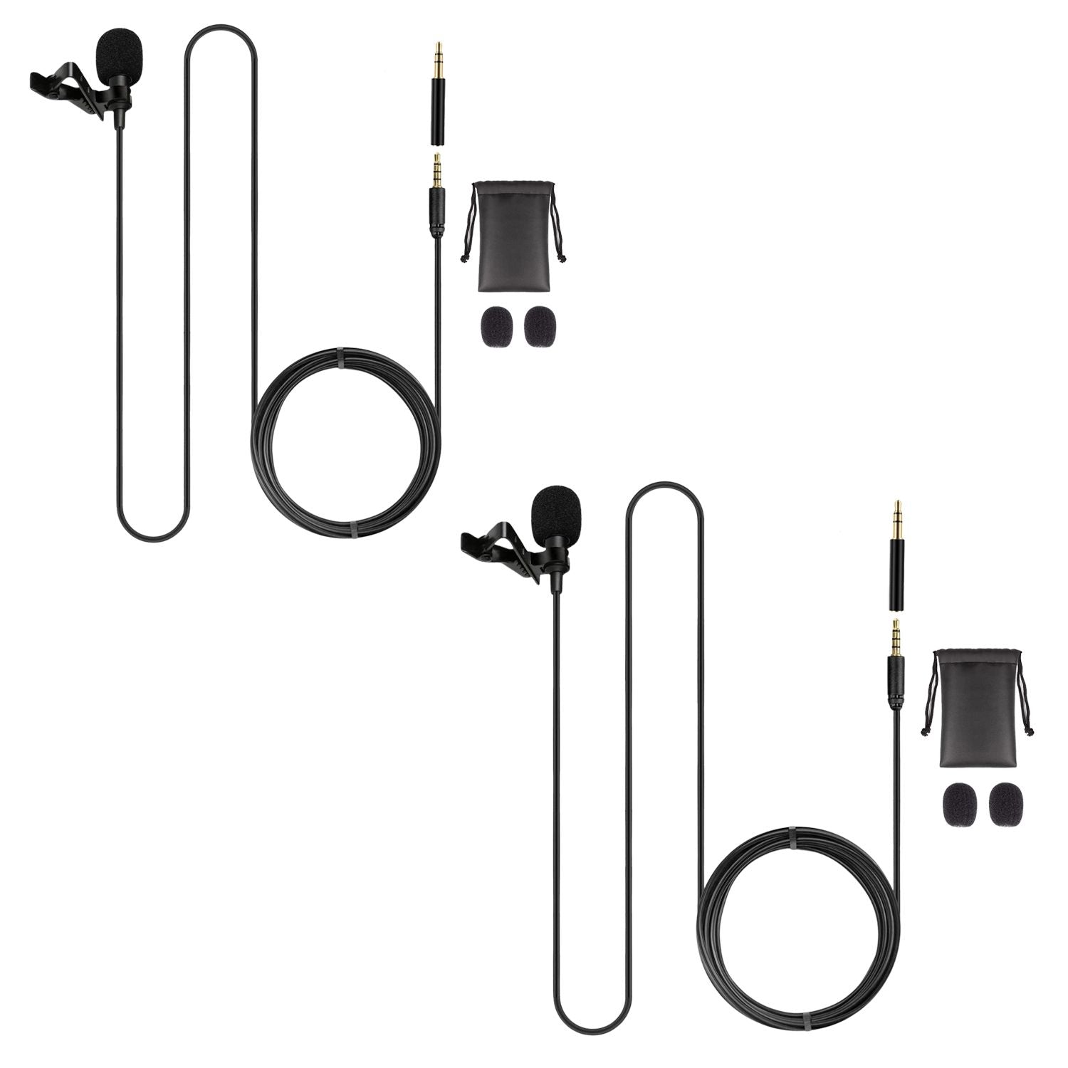 Professional Omnidirectional Lavalier Microphone 3.5mm Clip-On Lapel Mic 2pcs for Smartphone DSLR Camera PC Interview Video Camcorders Audio Recorder CM Mob 2M
