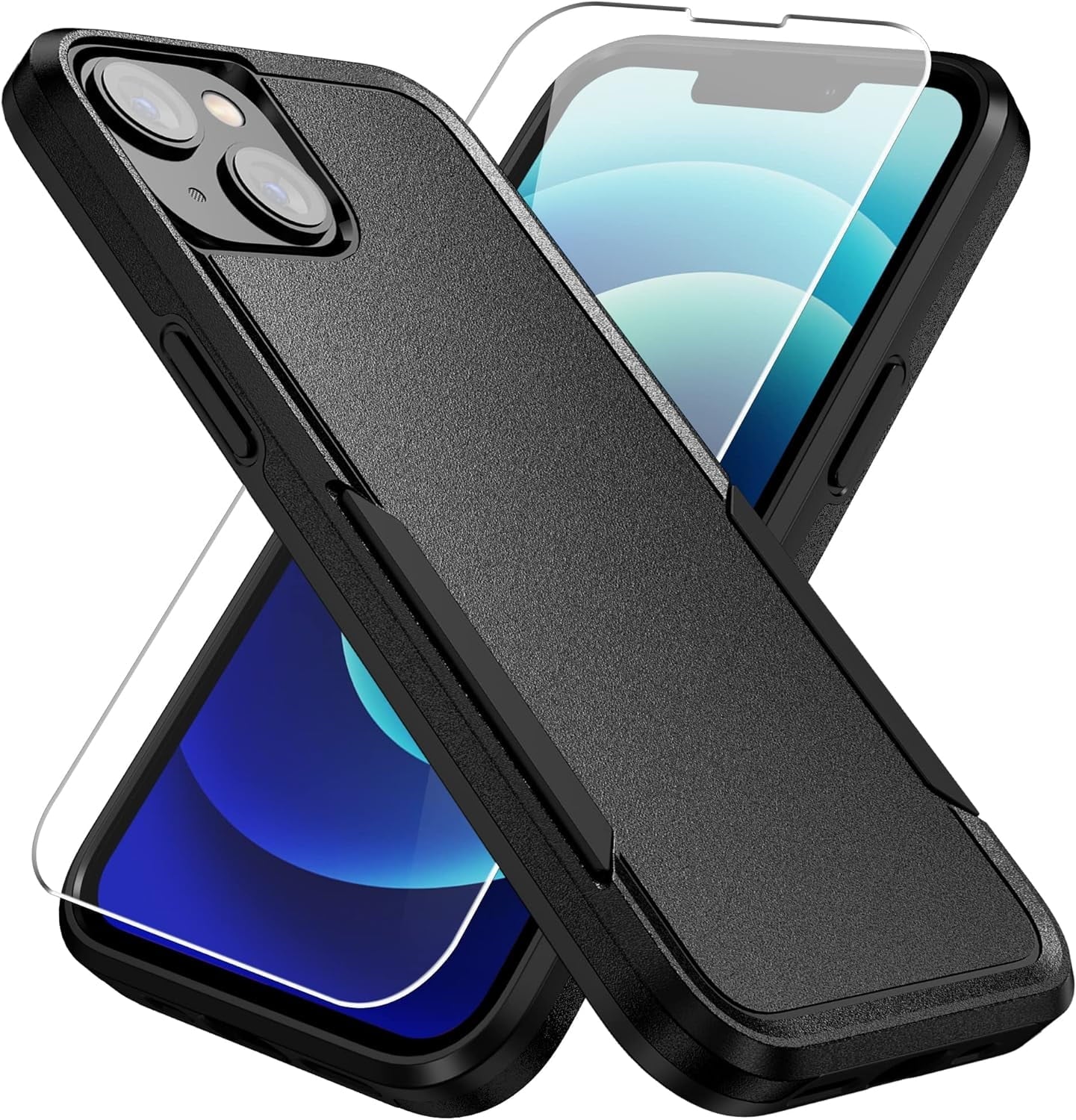 Entronix Bundle Compatible with iPhone 15 Plus - Soft-Touch Dual-Layer Case & 1 Clear Screen Protector