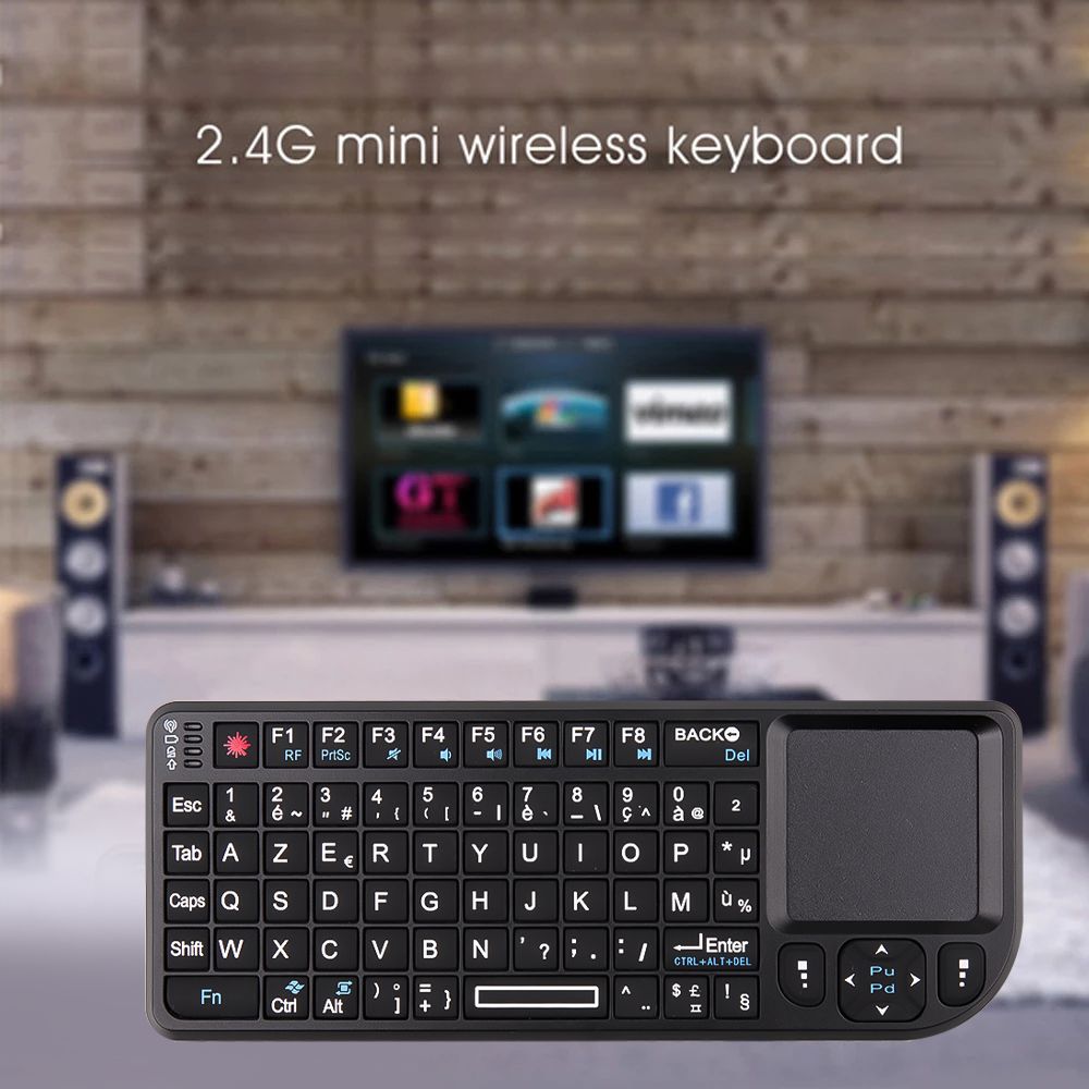 Mini 2.4G RF Wireless Keyboard Spanish French Russian English Keyboard Backlight Touchpad Mouse for PC Notebook Smart Tv Box