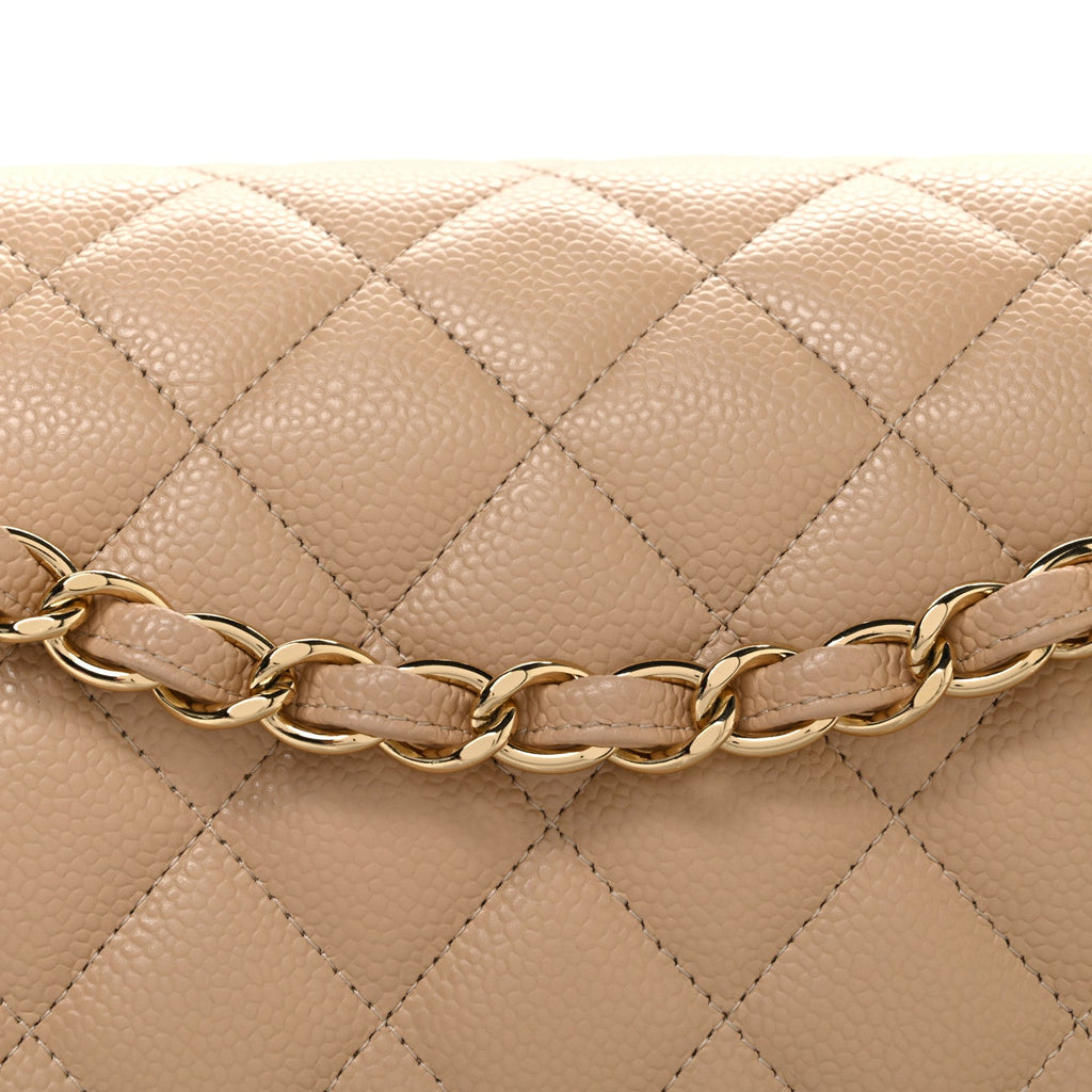 Caviar Quilted Jumbo Double Flap Beige