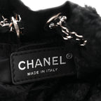 Fur Satin Drawstring Tassel Sac Cordon Shoulder Bag Black