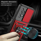Kickstand Ring Holder With Slide Camera Cover Tpu Magnetic Car Mount For Galaxy A53 5G In Red