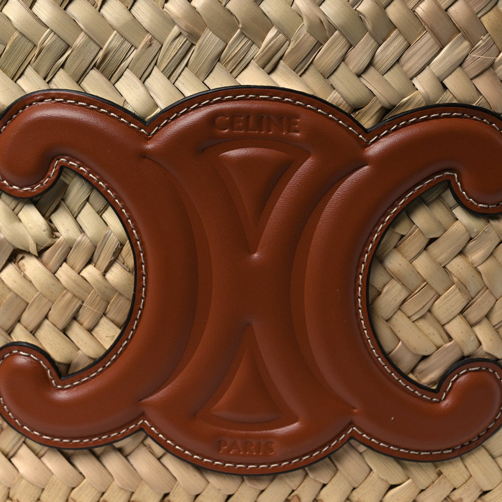 Raffia Calfskin Triomphe Medium Panier Tan
