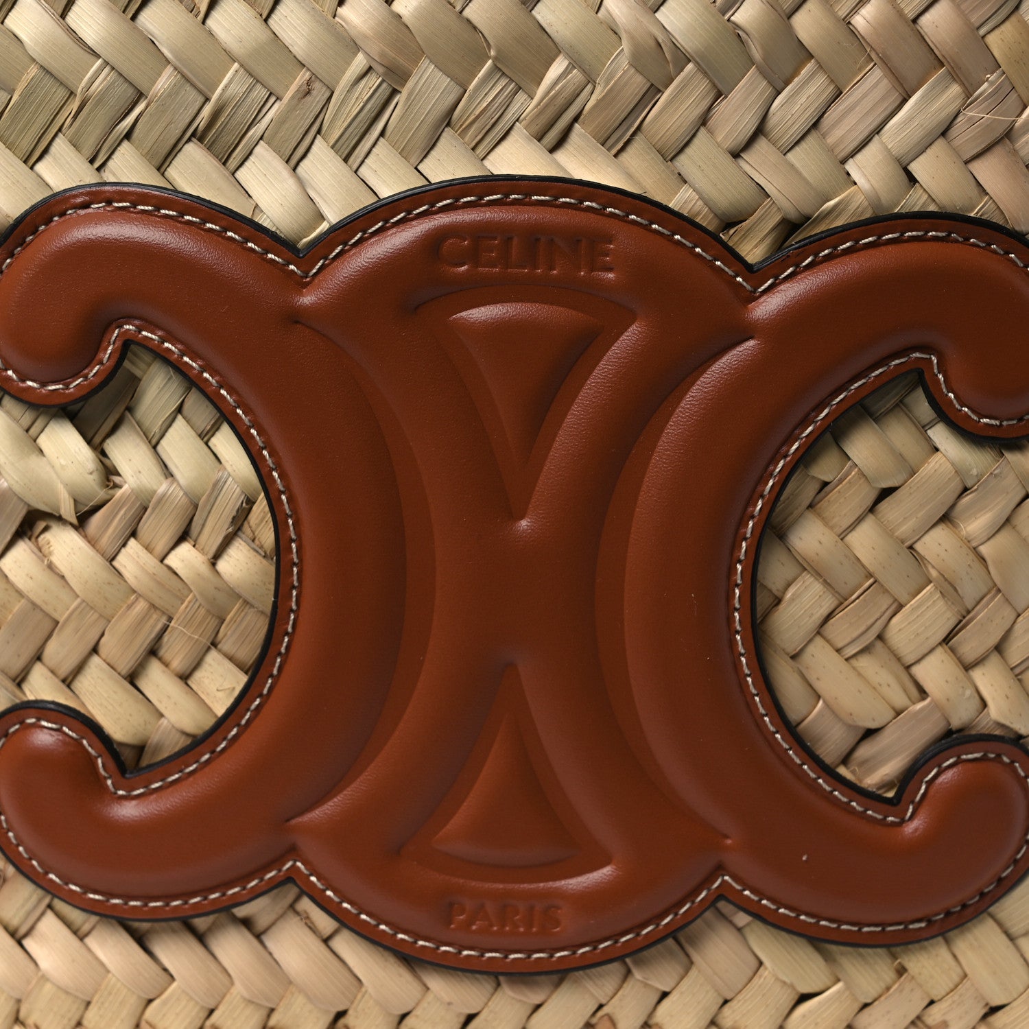 Raffia Calfskin Triomphe Medium Panier Tan