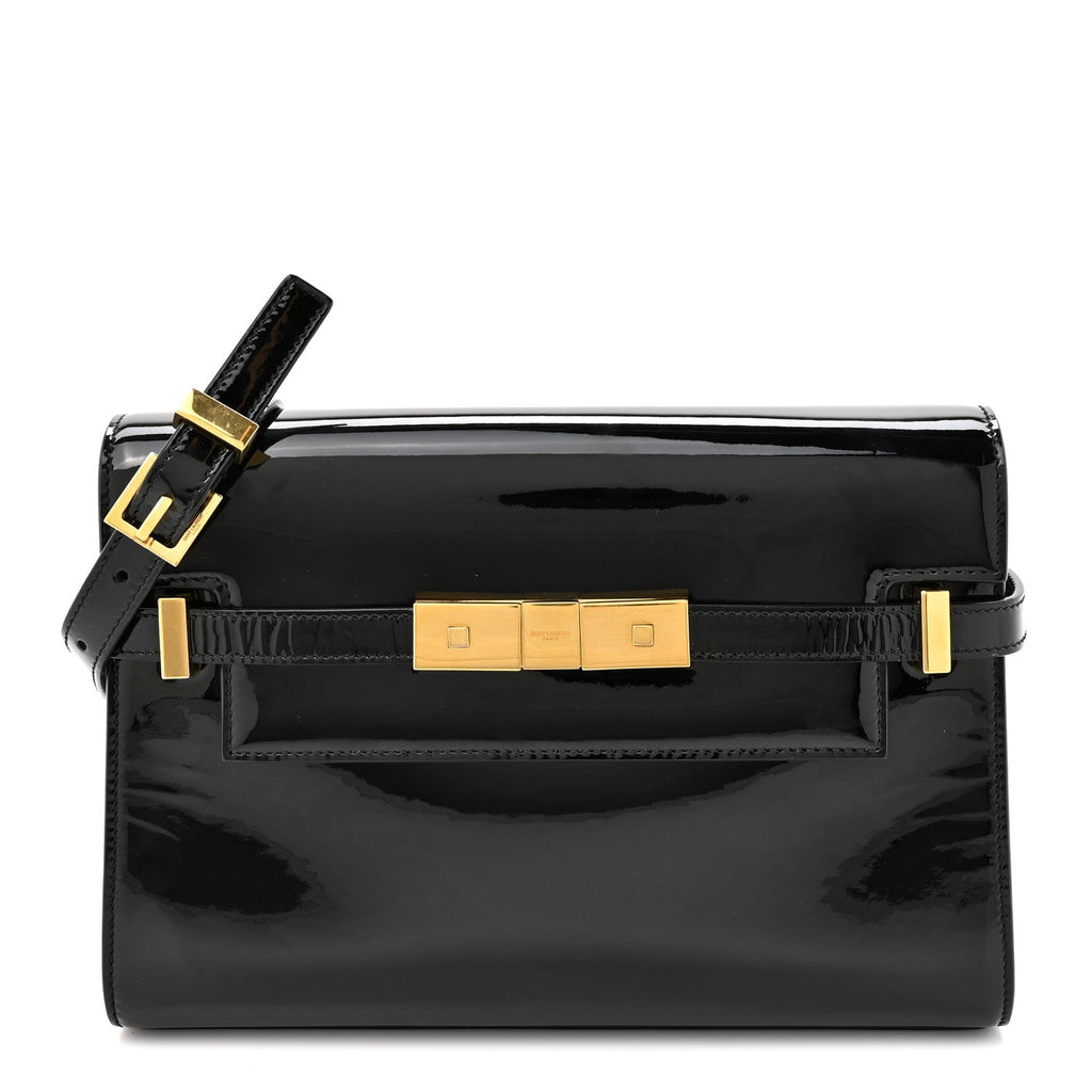 Patent Small Manhattan Shoulder Bag Black