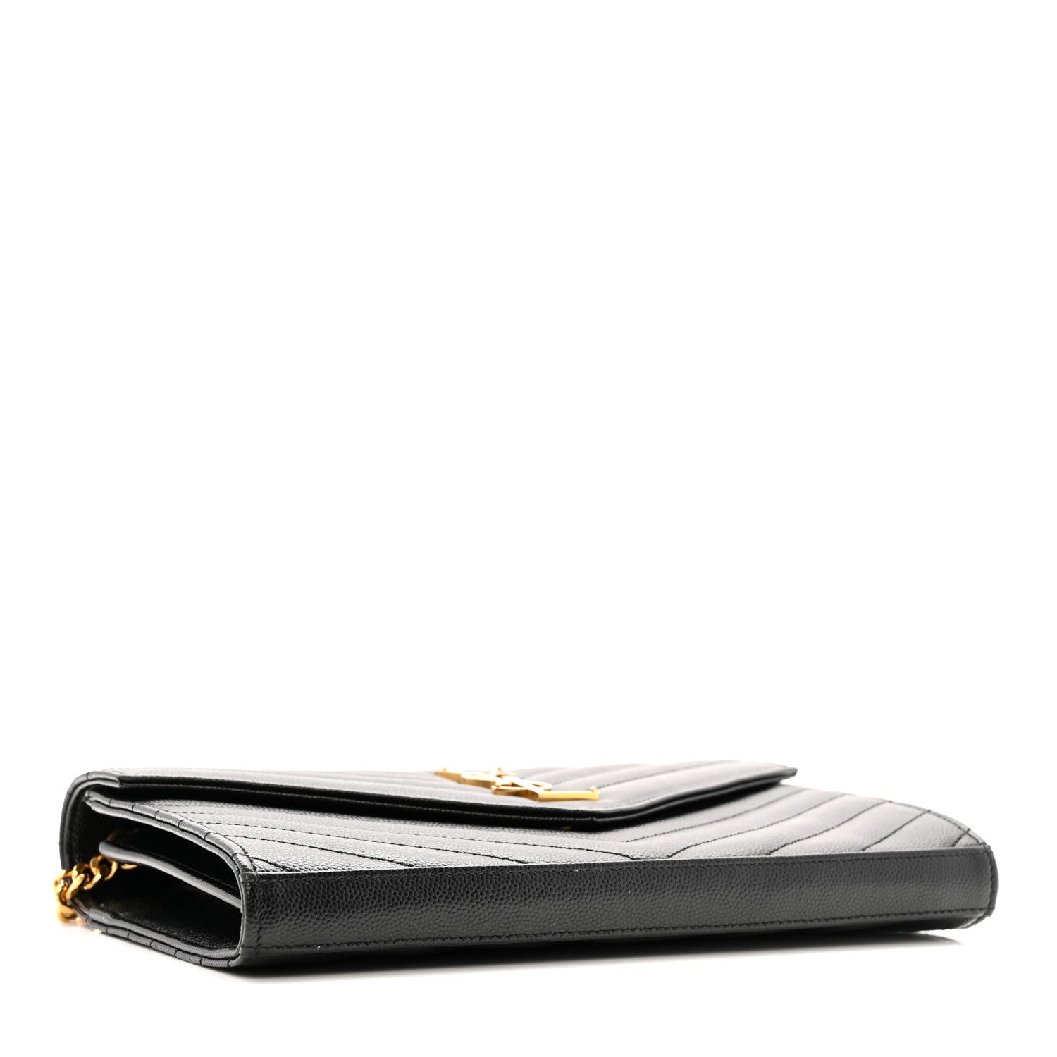 Grain De Poudre Matelasse Chevron Monogram Chain Wallet Black