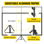 Tripod Projector Screen with Stand 80 inch 16:9 4K HD Projection Screen Stand Wrinkle-Free Height Adjustable Portable Screen for Projector Indoor & Outdoor for Movie, Home Cinema, Gaming, Office