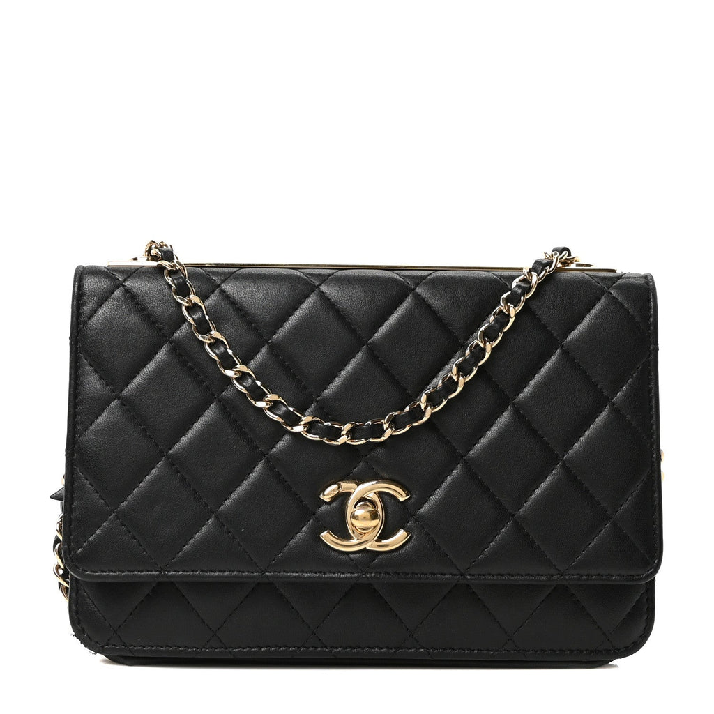 Lambskin Quilted Trendy CC Wallet On Chain WOC Black
