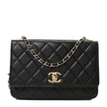 Lambskin Quilted Trendy CC Wallet On Chain WOC Black