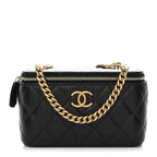 Lambskin Quilted Small Pillow Crush Vanity Case With Chain Black
