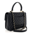 Lambskin Chevron Quilted Small Trendy CC Flap Dual Handle Bag Navy
