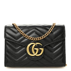 Calfskin Matelasse GG Marmont Chain Wallet Black
