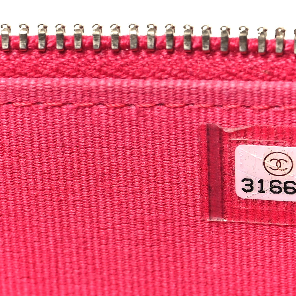 Lambskin Quilted Mini Top Handle Vanity Case With Chain Dark Pink